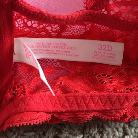 Victoria’s Secret Pink Red Floral Lace Racerback Bra Front Closure 32D - Picture 8 of 10